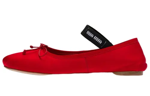 MIU MIU Suede Fabric Flat Casual Shoes Women's Red
