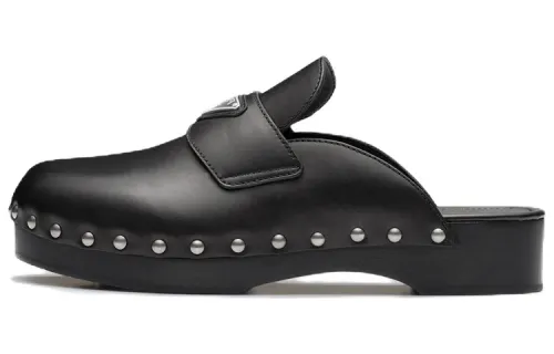 PRADA Leather Closed Toe Slippers Women's Black