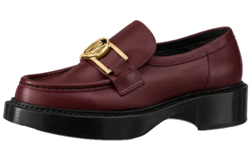 LOUIS VUITTON Academy Casual Loafers Shoes Women's Brown Red