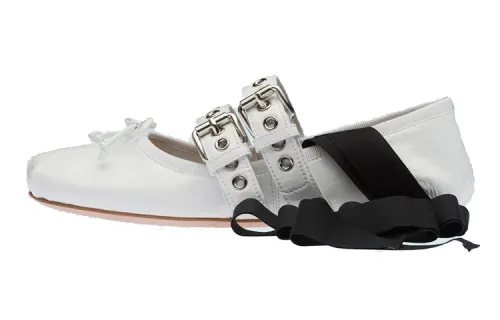 MIU MIU Naplak Flat Casual Shoes Women's White
