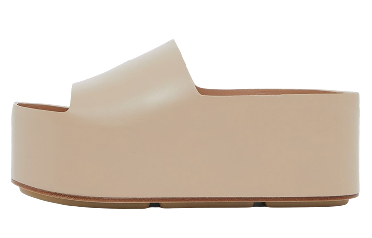 Burberry Composite Sole Leather Patchwork Slide Slippers Women's Soft Tawny