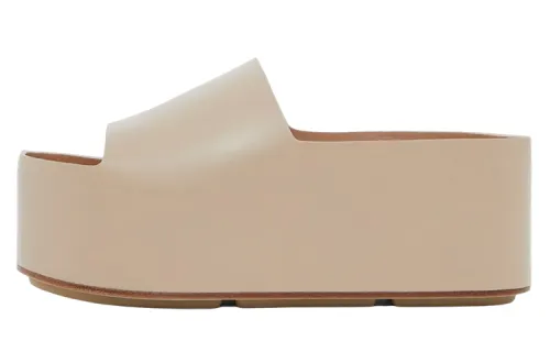 Burberry Composite Sole Leather Patchwork Slide Slippers Women's Soft Tawny