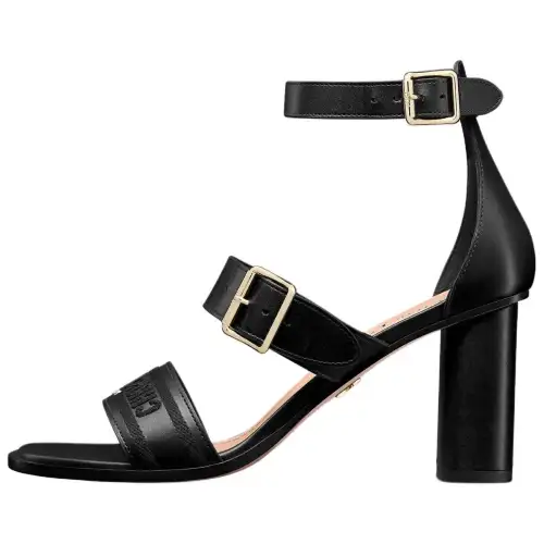 DIOR Dway Cow Leather One Strap Sandals 8cm Women's Black