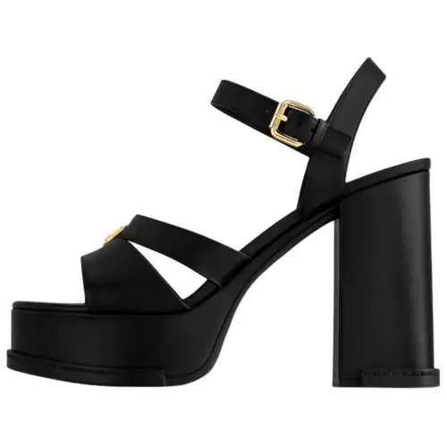 LOUIS VUITTON MAYA HEELED PLATFORM Cow Leather One Strap Sandals 7.5cm Women's Black