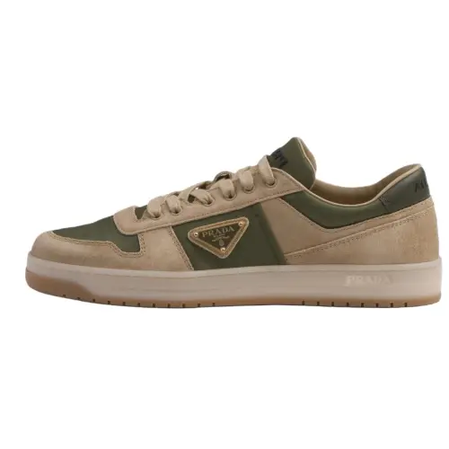 PRADA Downtown Delave Suede Low top Skateboard Shoes 3.5cm Men's Beige Green