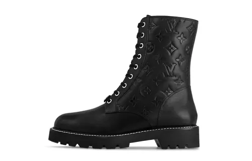 LOUIS VUITTON Territory Top Grain Cow Leather Crew Combat Boots Women's Black