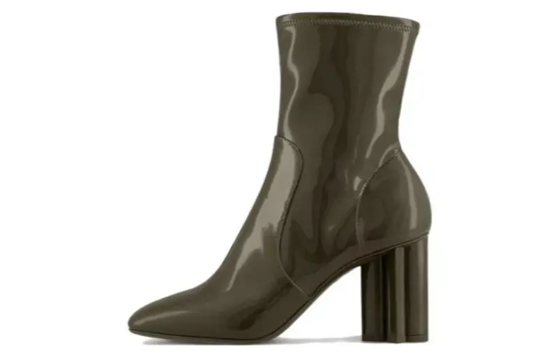 LOUIS VUITTON Silhouette Cow Leather Ankle Boots 8cm Women's Dark Green