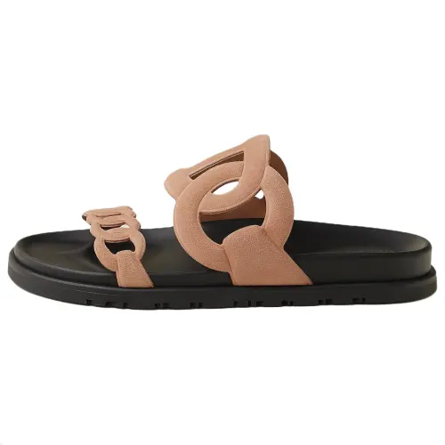 HERMES Extra Slide Slippers Women's Gray Pink