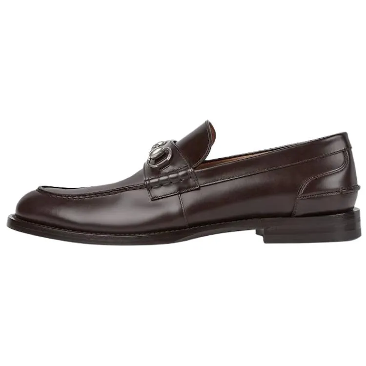 GUCCI Horsebit Leather Loafers 1.5cm Men's Dark Brown