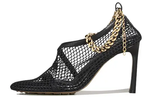 Bottega Veneta Chain Trimmed Mesh Sandals Black Gold Women's
