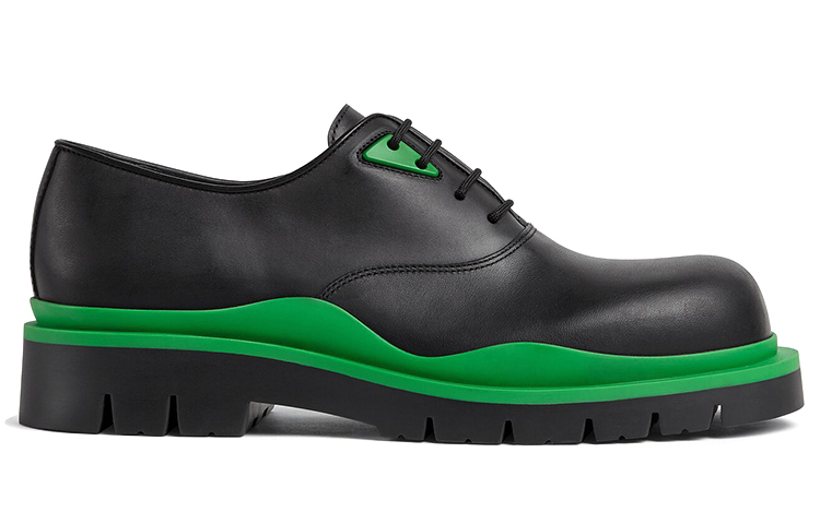 Bottega Veneta Tire Lace Up Leather Shoe Black Green