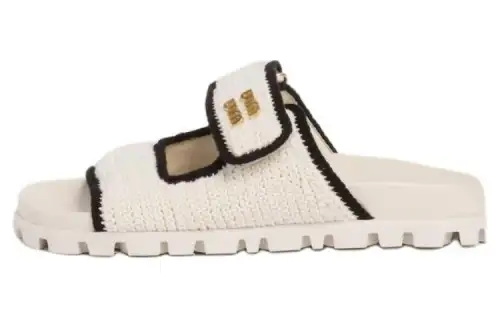 MIU MIU Woven Slide Slippers Women's Beige