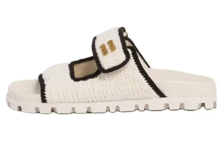 MIU MIU Woven Slide Slippers Women's Beige