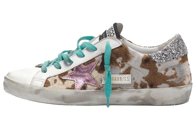 Golden Goose Super Star Cow Leather Stylish Skateboarding Shoes Women's White Brown Distressed