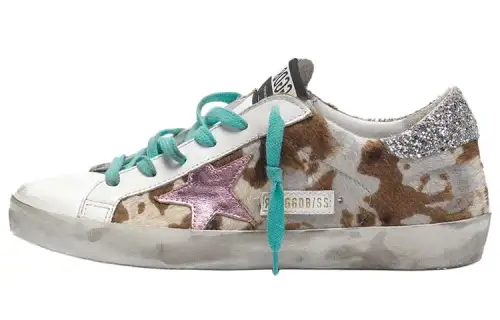 Golden Goose Super Star Cow Leather Stylish Skateboarding Shoes Women's White Brown Distressed