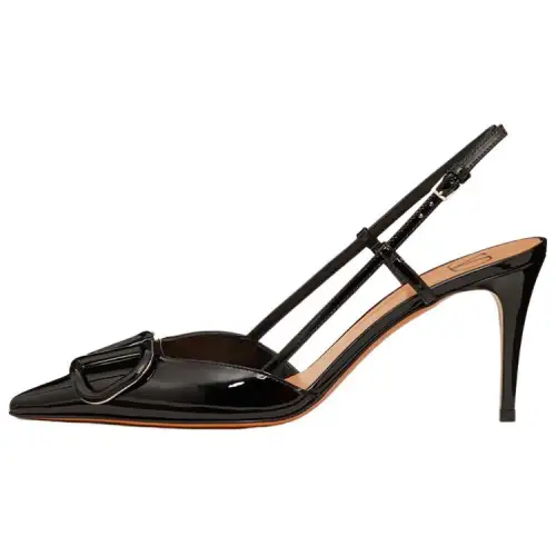 Valentino Vlogo Leather Slim Heel High Heels 8cm Women's Black
