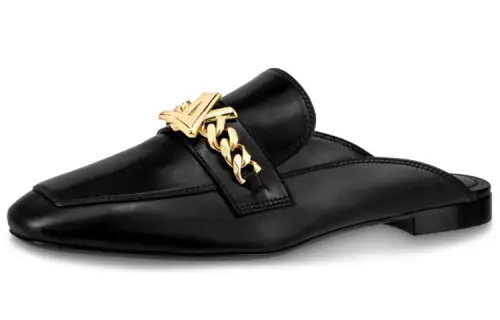 LOUIS VUITTON Upper Case Top Grain Cow Leather Closed Toe Slippers Women's Black
