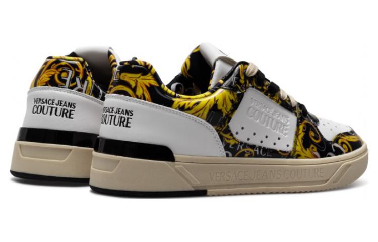 VERSACE JEANS COUTURE Leather Low top Stylish Skateboarding Shoes Men's Black White