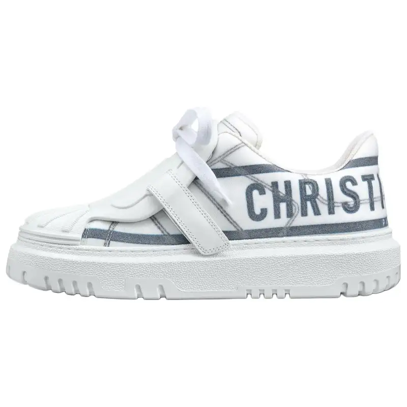 DIOR ID Shell Shoes Round Tip Low top Skateboard Shoes Women's White Blue