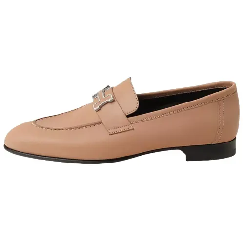 HERMES Paris Leather Loafers Women's Beige