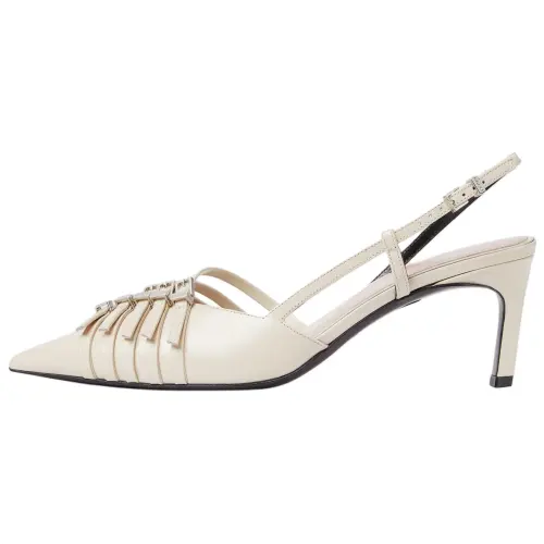 GUCCI Leather Irregular Heel High Heels 6.3CM Women's Ivory White