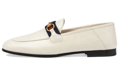 GUCCI Slip On Loafer With Web White Leather Women's