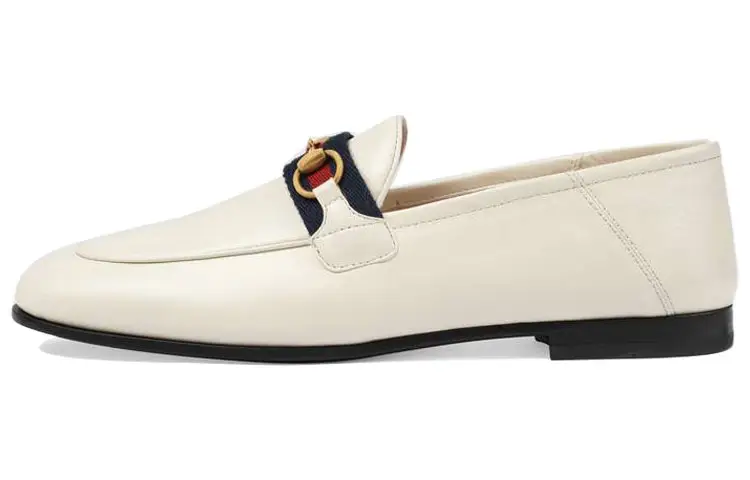 GUCCI Slip On Loafer With Web White Leather Women's