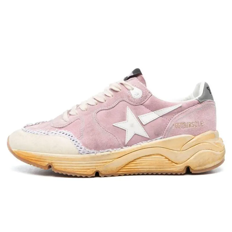 Golden Goose Running Sole Cow Leather Fashion Trend Low top Casual Shoes Women's Pink Distressed