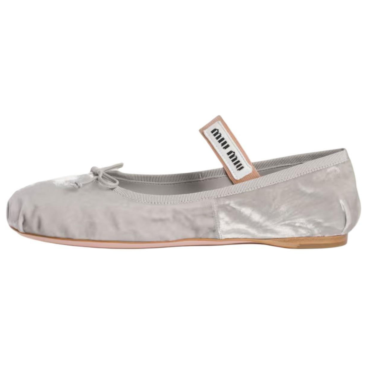 MIU MIU Miu Miu Velvet ballerinas velvet round toe elastic band ballet flat flat heel Mary Jane shoes women's gray