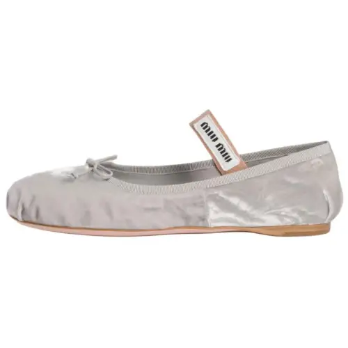 MIU MIU Miu Miu Velvet ballerinas velvet round toe elastic band ballet flat flat heel Mary Jane shoes women's gray