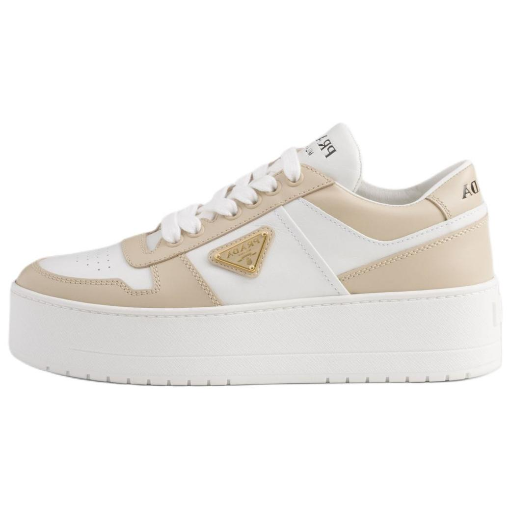 PRADA Downtown Bold Leather Low top Skateboard Shoes 5cm Women's Ecru