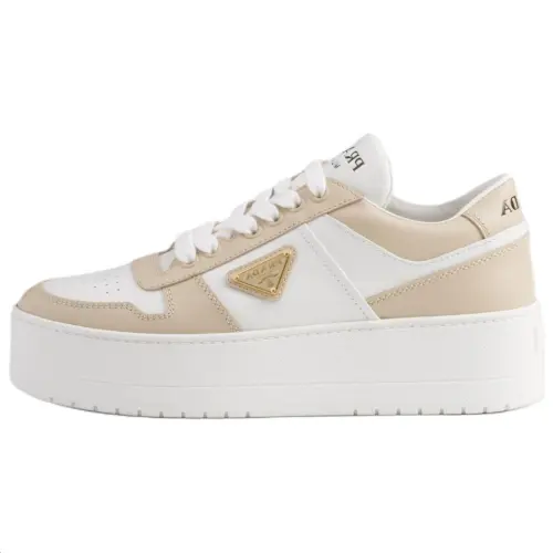 PRADA Downtown Bold Leather Low top Skateboard Shoes 5cm Women's Ecru