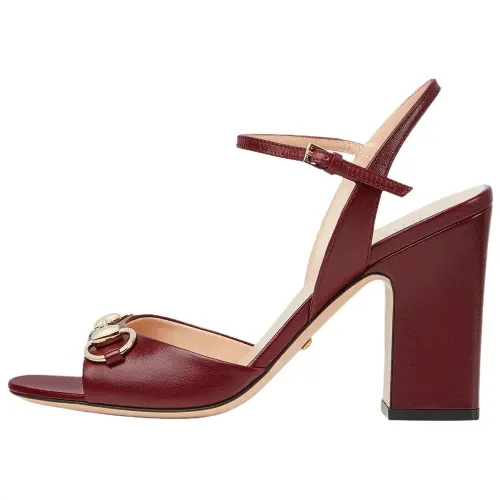 GUCCI Horsebit Leather One Strap Sandals 9.5cm Women's Red