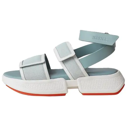 HERMES Geek Leather Beach Sandals Women's Green White