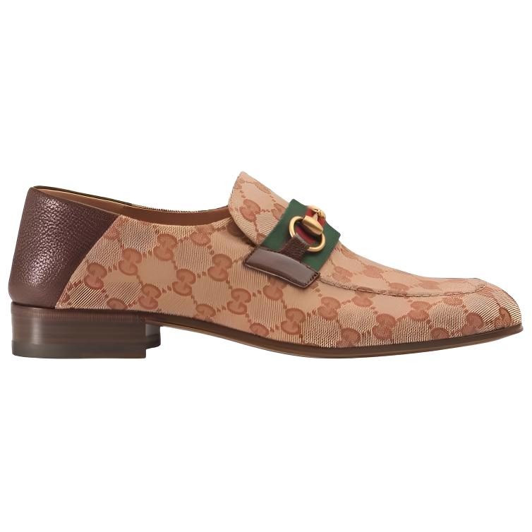 Мужские лоферы Gucci Horsebit Web GG (коричневые) — фото 2
