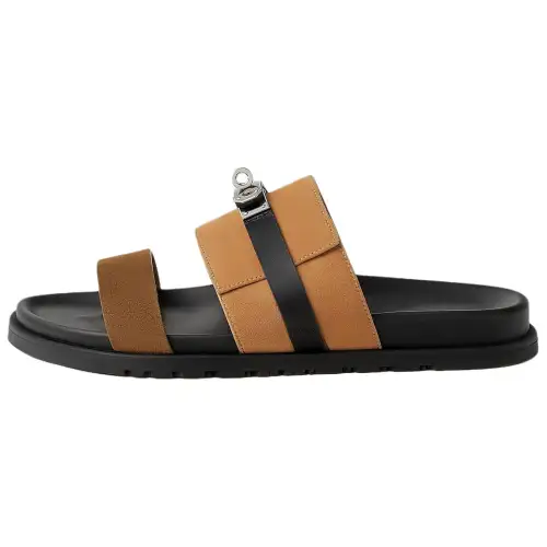 HERMES Rubber Sole Slide Slippers Men's Brown
