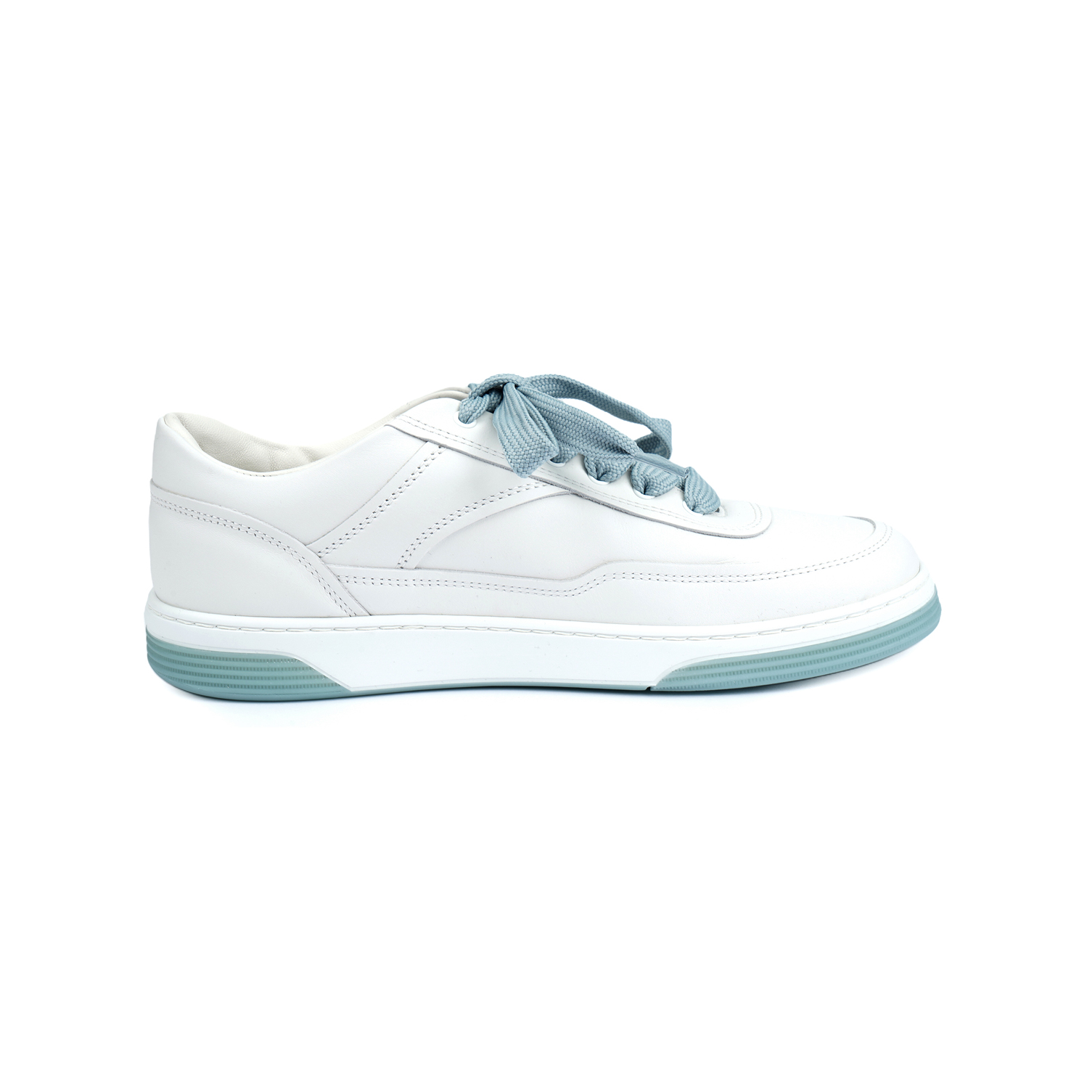 CHANEL Leather Low top Skateboard Shoes Women's White Blue