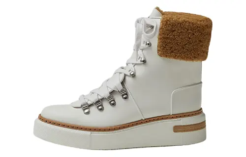 HERMES Flocon Short Combat Boots Women's White