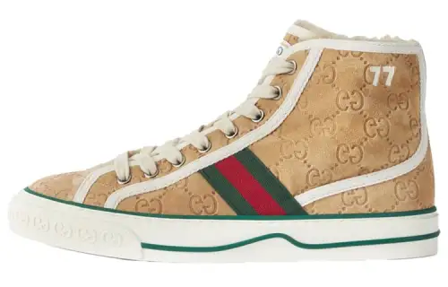 GUCCI Tennis 1977 High Gg Brown Suede Women's
