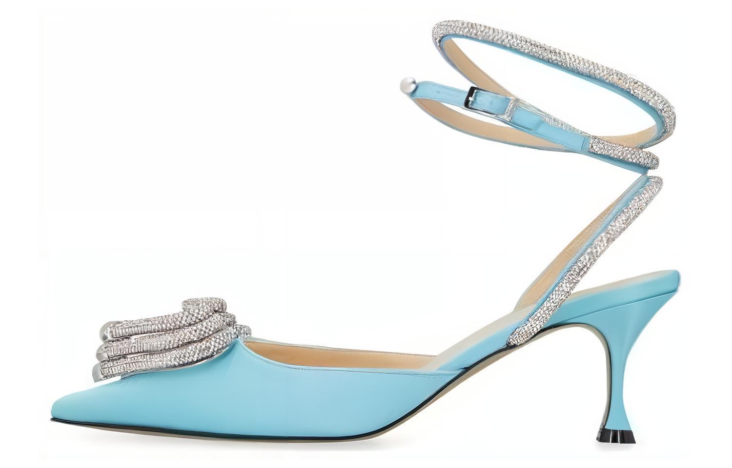 MACH & MACH Crystal satin pointed buckle stiletto high heels 11cm women's blue