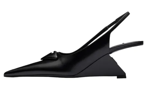 PRADA Women's Brushed Leather Slingback Pumps 'Black'