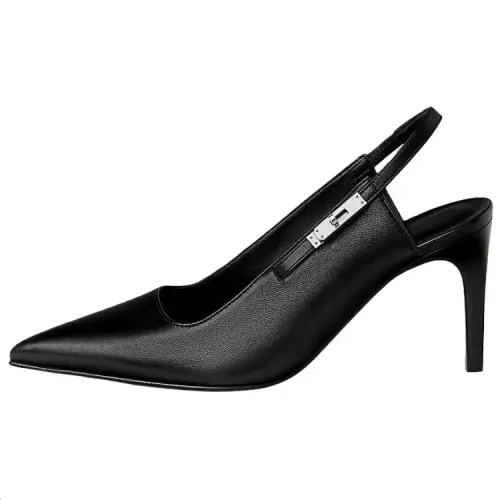 HERMES Lover Leather Slim Heel High Heels 8cm Women's Black