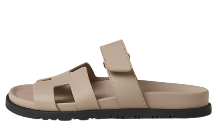 HERMES Chypre Sandal Beige Mastic Calfskin Leather Women's