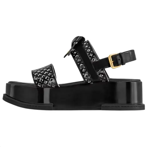 LOUIS VUITTON Maya Patent Leather One Strap Sandals 3.5cm Women's Black