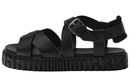 HERMES Everest Leather One Strap Sandals Women's Black