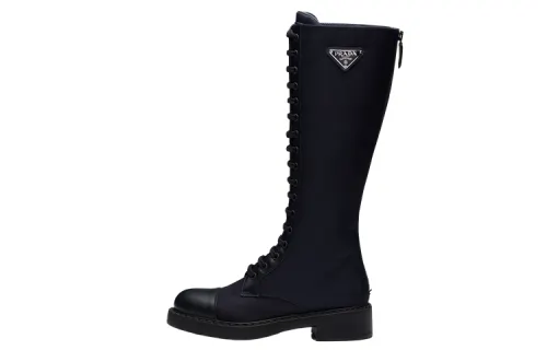 PRADA Leather Knee high Boots Women's Marine Blue