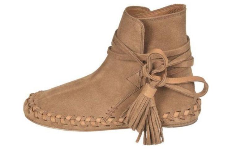 CELINE Leather Comfortable Round Toe Ankle Boots Women's Brown