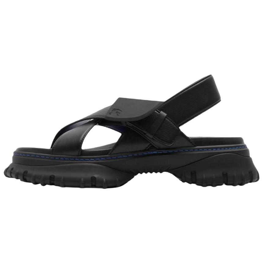 Burberry Burberry Pebble Leather Shield Buckle Strap Sandals Women's Black