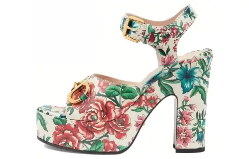 GUCCI Leather Chunky Heel High Heels 4.5cm Women's Multicolor