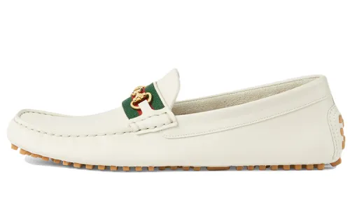 GUCCI Horsebit Web Casual Gommino Loafers Men's White